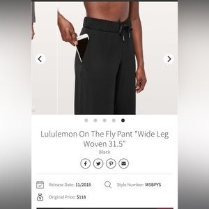 lululemon on the fly pant wide leg full length size 2 black